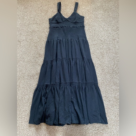 Anthropologie Ruched Tiered Maxi Dress, XL, Black Smocked, Stretchy, Cottagecore - Picture 4 of 10